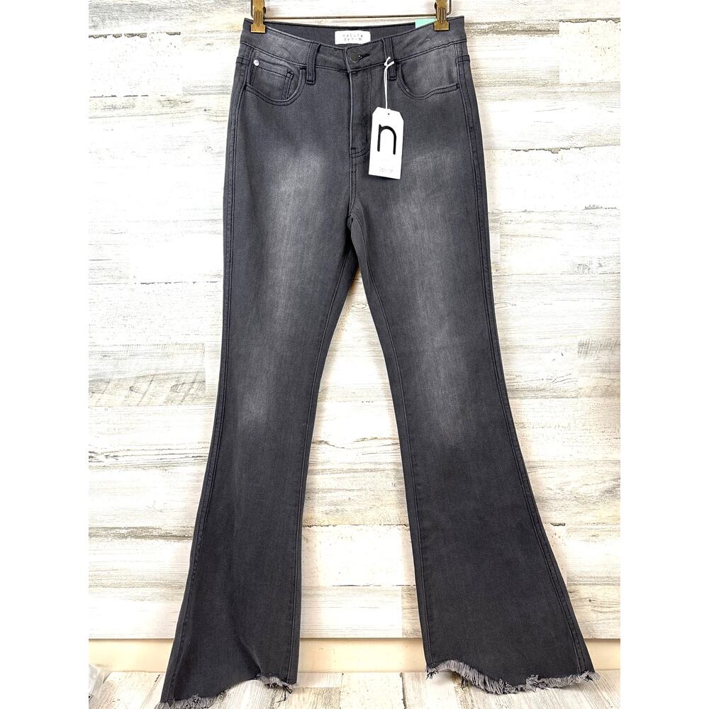 Nature Denim womens 28 gray distressed Flare High Waisted denim Jeans NWT